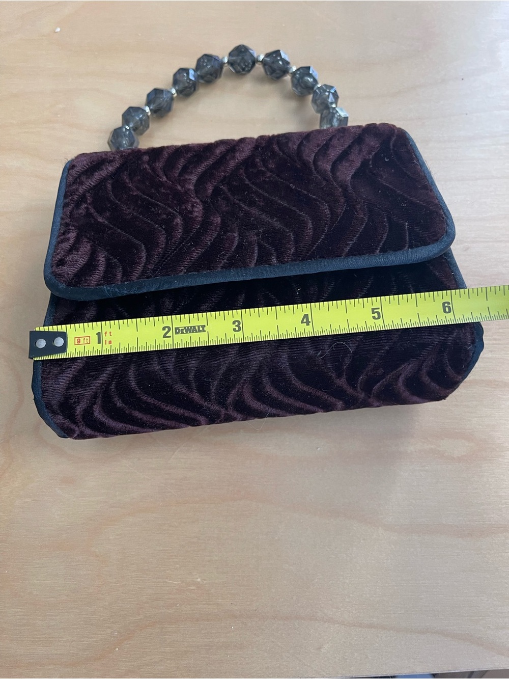 Velvet Beaded Handle Evening Clutch - Deep Wine